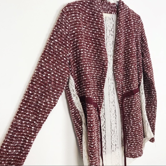 NEW Entro Burgundy Lace Layered Knit Cardigan S - Picture 4 of 8